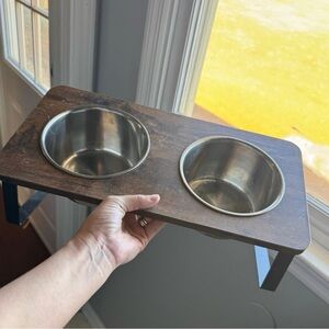 Wooden Pet Feeder with Stainless Steel Bowls